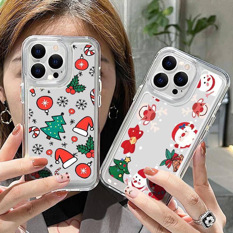 Чехол с рисунком Санта-Клауса, оленя, для iPhone 16, 15, 14, Pro Max, 13, 12, Mini, 11, Pro Max, Xr, Xs Max, 8, 7, противоударный, прозрачный, мягкий, силиконовый