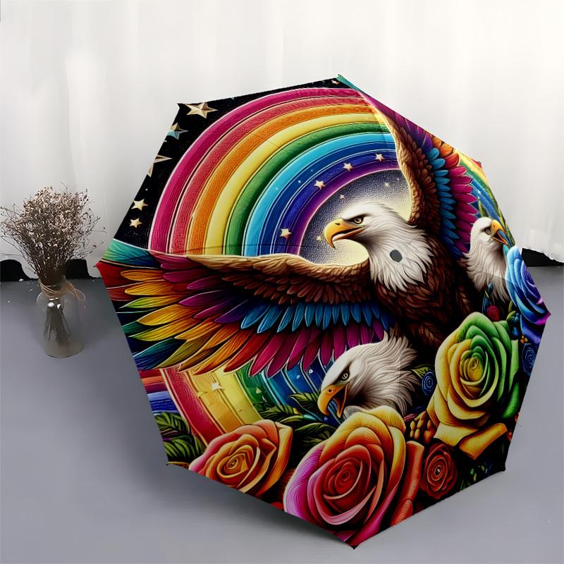 1pc Eagle Rainbow Roses Fantasy Artwork Umbrella with Plastic Handle,Suitable for All Seasons Home Travel Outdoor UmbrellaDD1005