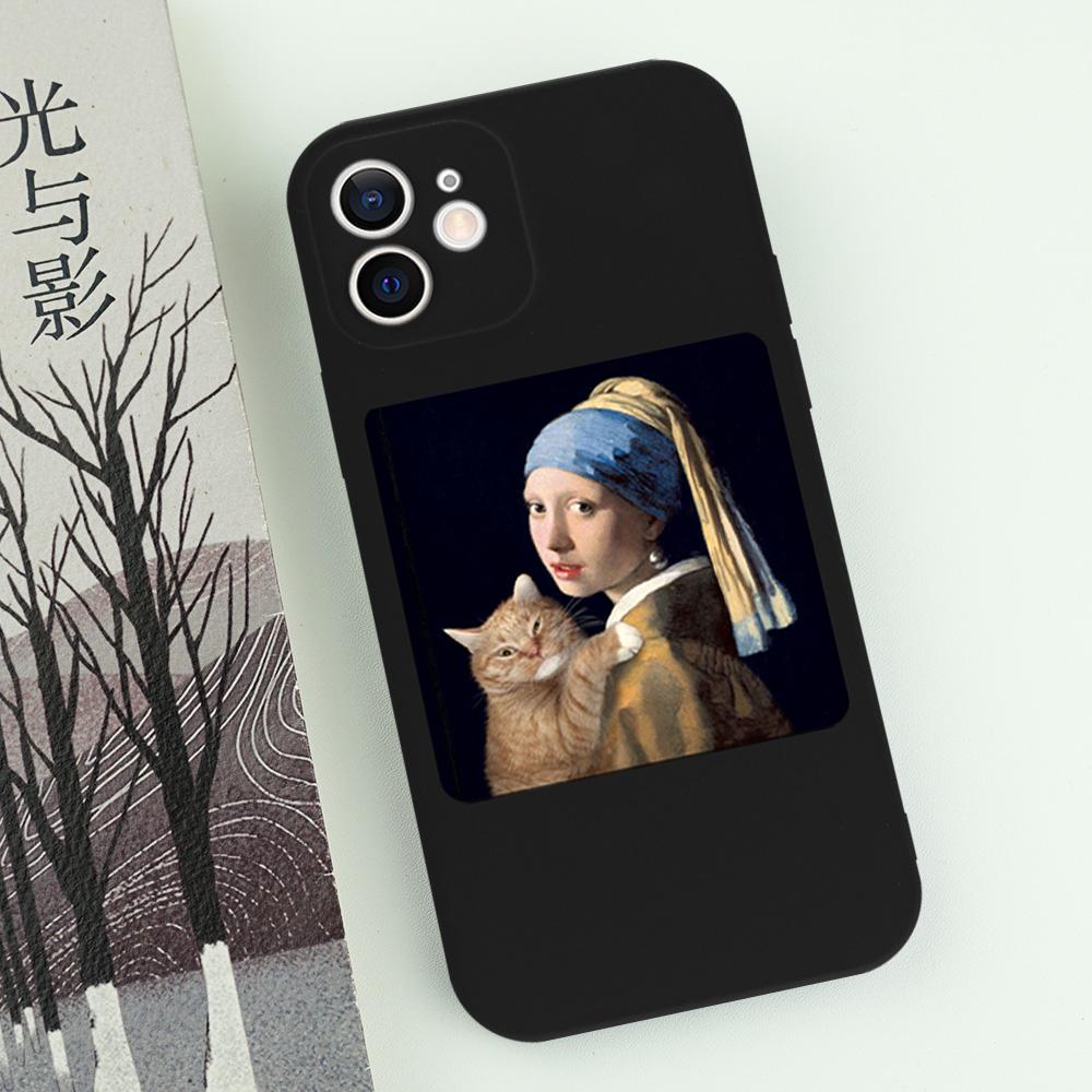 Чехол для телефона с изображением известной картины кота для iPhone 16 15 14 13 12 11 Pro Max Mini X XS SE 7 8 Plus 16E Ударопрочный Нескользящий Чехол Fundas