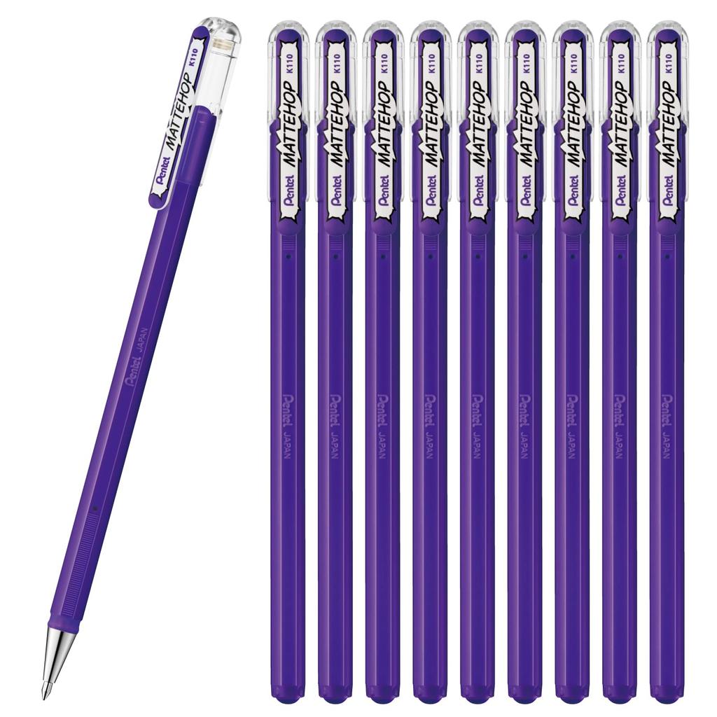 PENTEL Матовая фиолетовая шариковая ручка, 10 ручек, K110-VV