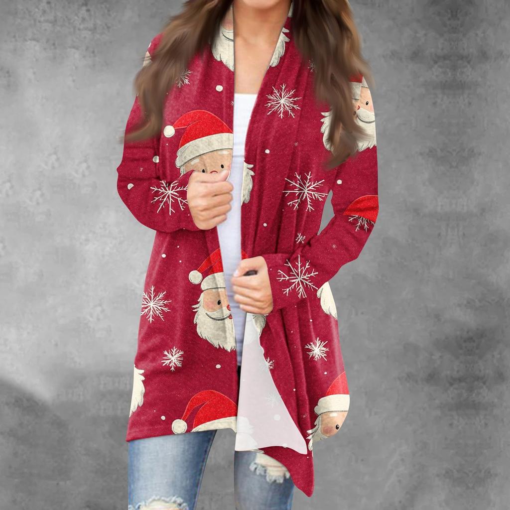 Женская модная рождественская куртка с принтом, повседневный кардиган с длинным рукавом, пальто