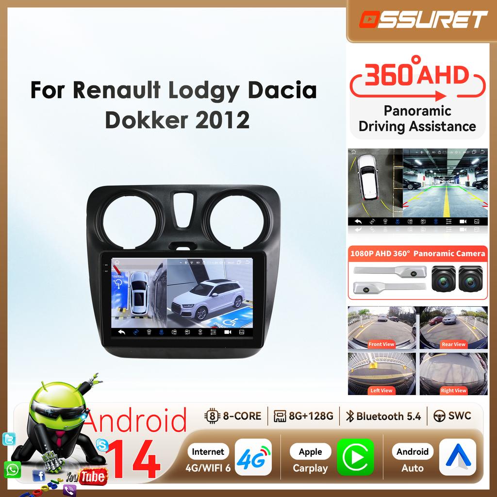 OSSURET Головное устройство Навигация GPS Android для Renault Dokker/Lodgy Dacia 2012-2021 Snapdragon AI Автомагнитола Мультимедийный плеер Android Auto Carplay