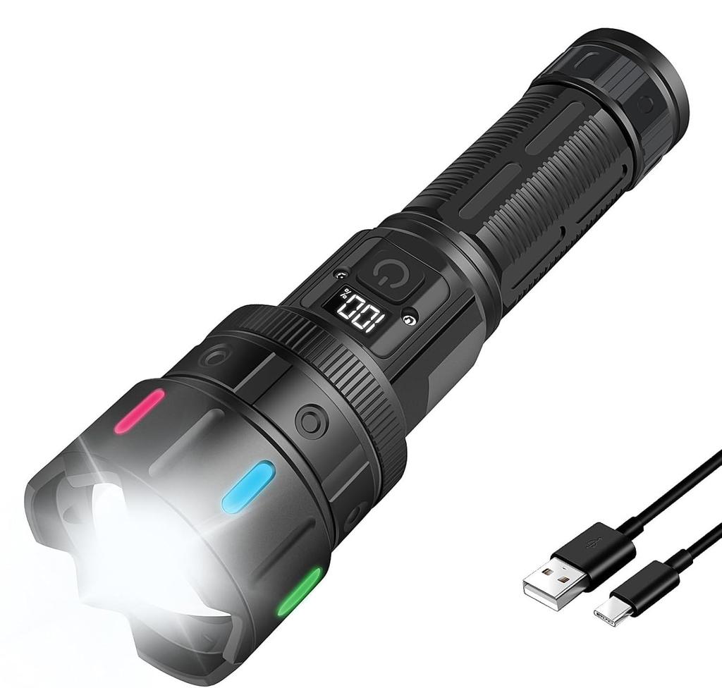 Powerful LED Military Super Handheld Battery Digital Power IP65 5 Dimmable Adjustable Ideal for Emergency Night Power and More Flashlight, Grade,