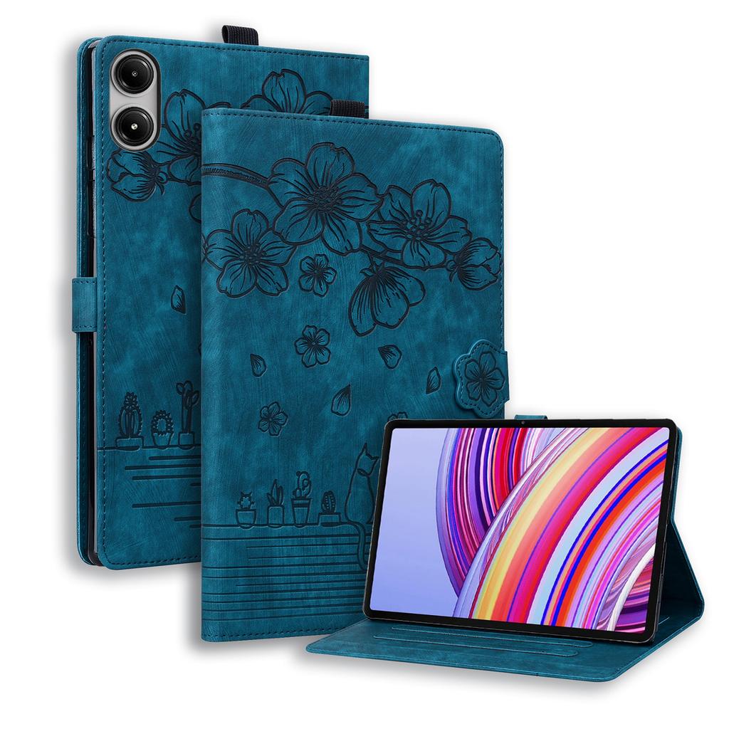 Чехол для Xiaomi Redmi Pad Pro/Pad Pro 5G/Pad 2 Pro с отделениями для карт, кожаная подставка-книжка, Чехол-книжка с рисунком 'Цветок и Кошка'