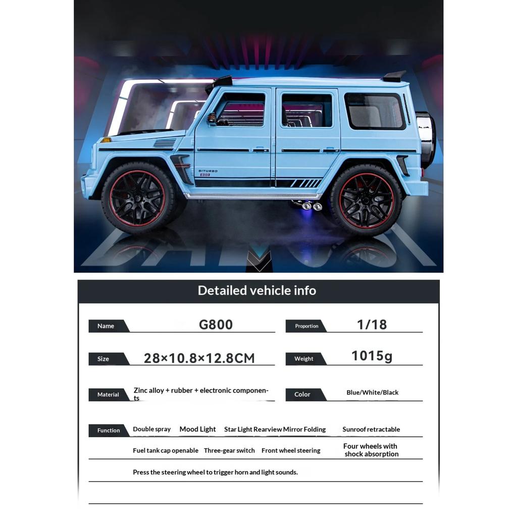 Большая модель автомобиля Benz G800 Off Road SUV в масштабе 1/18, литая из сплава металла, модный элемент декора для дома и рабочего стола, подарок на день рождения, игрушки
