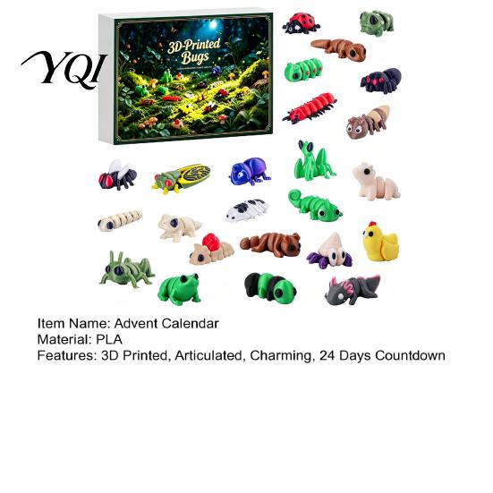 Educational Insect Toys 2026 Christmas Advent Calendar, 24 Days 3D Printed Fidget Toy Countdown Calendar for Kids Pcs Mini Articulated Flexible