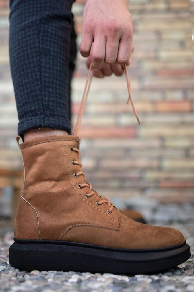 Men's Fashion Faux Leather Flat Heeled Booties Bootie Tan Black Suede Sneaker Boots Shoes