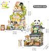 HUIQIBAO City Mini Street View Panda Tea House Модель Строительные блоки DIY Маленький медведь Кофейня Кирпичи Игрушки для детей и взрослых