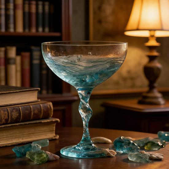 Бокал для вина с ручкой-спиралью и градиентным сине-зеленым оттенком, уникальный дизайн с волнообразной текстурой, ручной спиральный бокал для вина