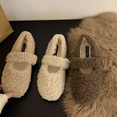 Универсальные туфли Мэри Джейн на плоской подошве из овечьей шерсти, женская обувь, новинка сезона осень-зима 2025, бархатные хлопковые туфли, одинарные туфли