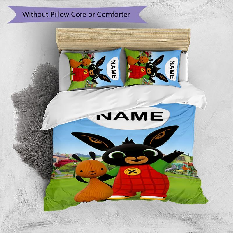 3pcs Bing Bunny1 Cover Set - Personalized Name, HD Printed Bedding with 1 Cover and 2 Pillowcases - Perfect for Home Decor, Easy Care
