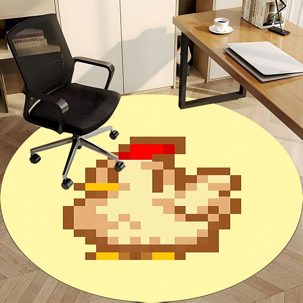 Круглый коврик для пола Pixel Chicken Stardew Valley Office, Коврик для помещений, Подходит для офиса, спальни, гостиной, домашнего декора, Декор комнаты a0908145