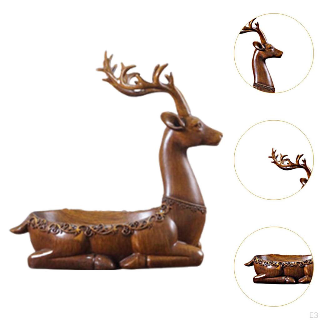 Decorative Deer Statue Animal Sculpture Key Holder with Open Bowl for Easy Storage Suitable