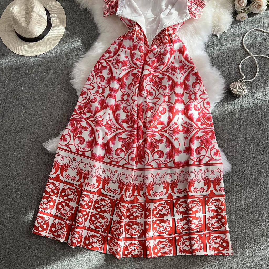 Summer Women V-neck Print Long Maxi Holiday Beach Dresses