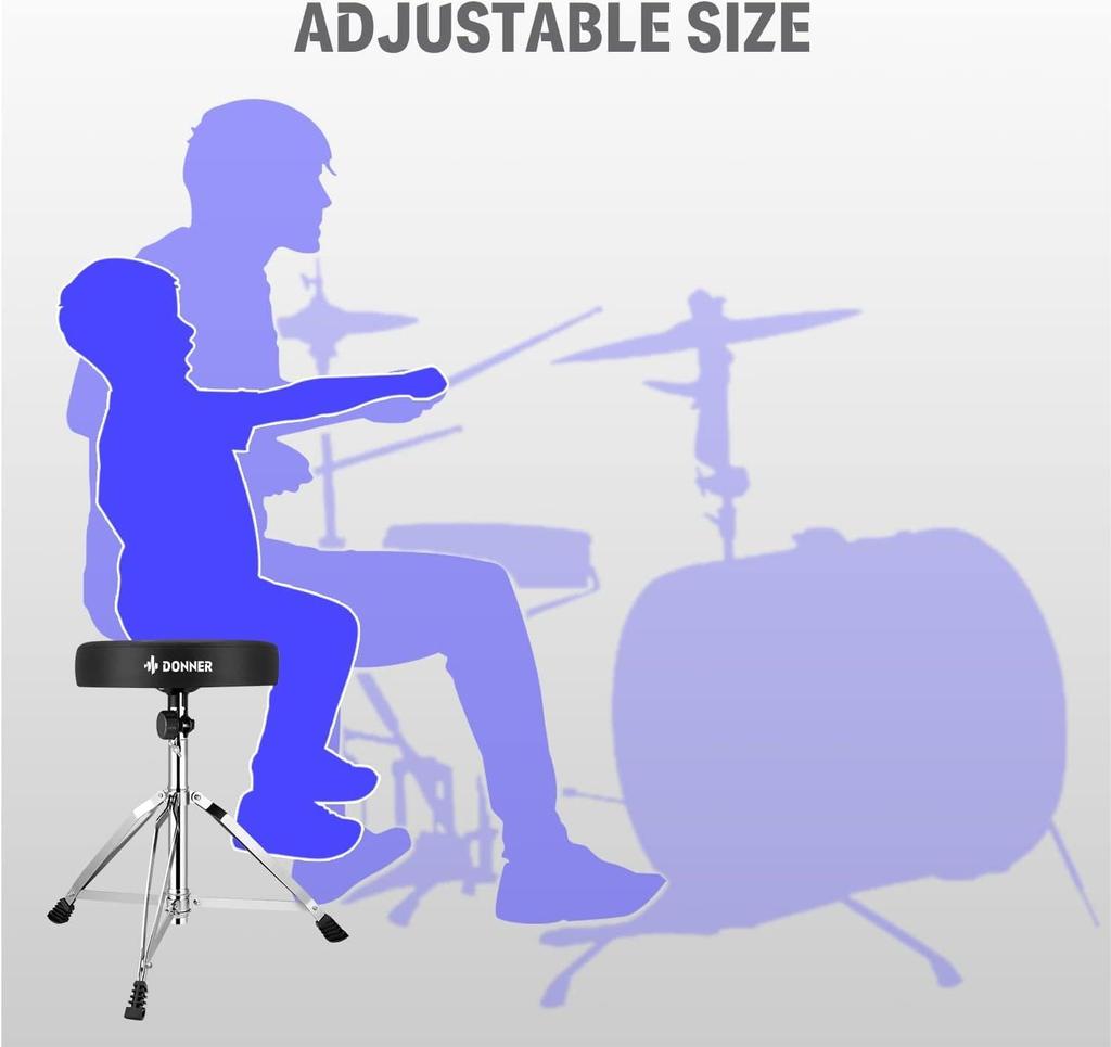 Donner Drum Throne Height Adjustable Drum Stool Folding Drum Chair Made of Maple with Drum Sticks 48~58cm