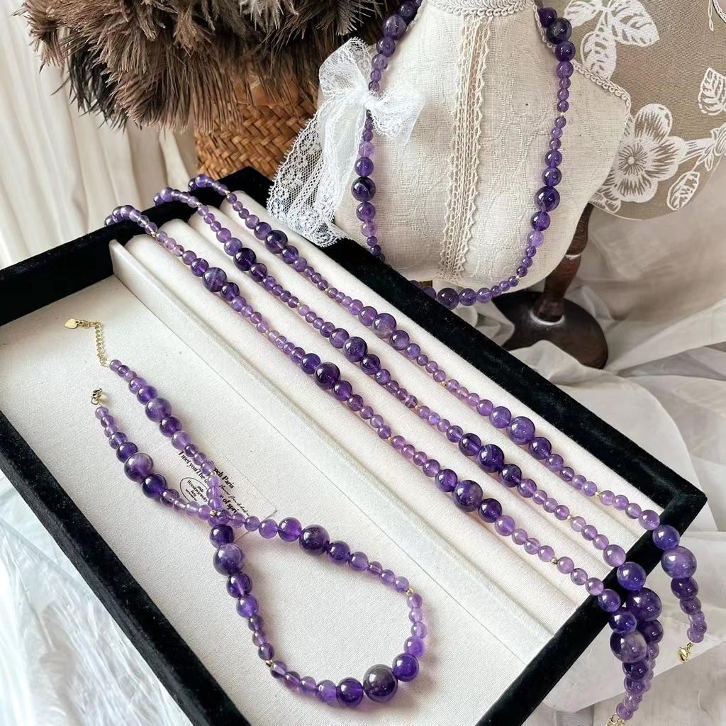 Оригинальный дизайн, Натуральная лаванда, Аметист, Градиентное колье-улыбка, Женский чокер, Цепочка для ключицы Ветер