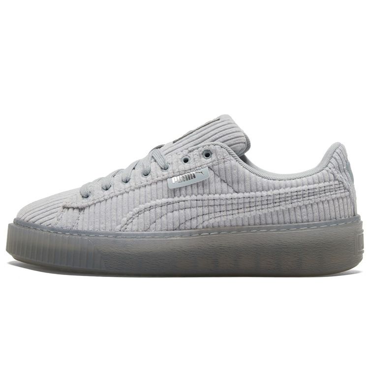 Puma Basket Platform Fabric Synthetic Leather Low Top Sneakers Women Sneakers Gray 384232-02