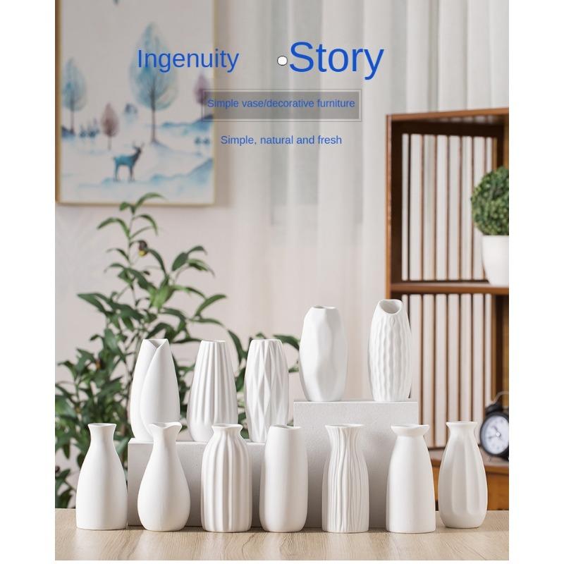 Plain-fired Matte White Ceramic Flower Arrangement Small Vase Creative and Simple Living Room Home Dried Flower Ornament