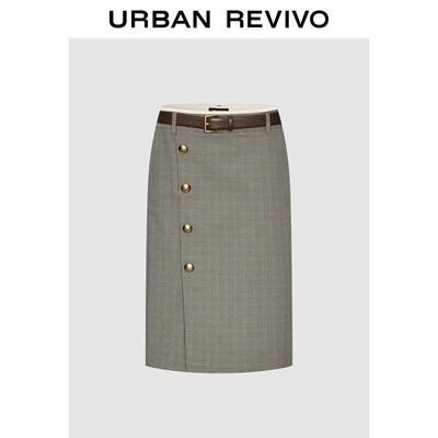 UR Women's Autumn Plaid Mid-Skirt with Belt