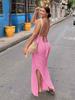 EDOLYNSA Sexy Knit Cut Out Tassel Spaghetti Strap Bodycon Beach Maxi Dress Summer Women's Holiday Club Party Outfit Swimsuit Cover Up K10