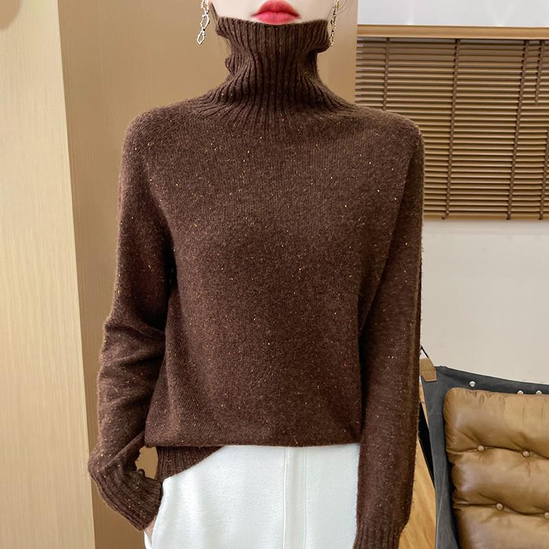 New Autumn/Winter Color Dot Knit Wool Sweater: Women's High-Collar Fashion Pullover
