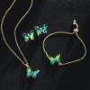 Butterfly Glass Material Romantic Jewelry Bracelet Necklace Earring Set for Women Wedding Dinner Dress Accessories