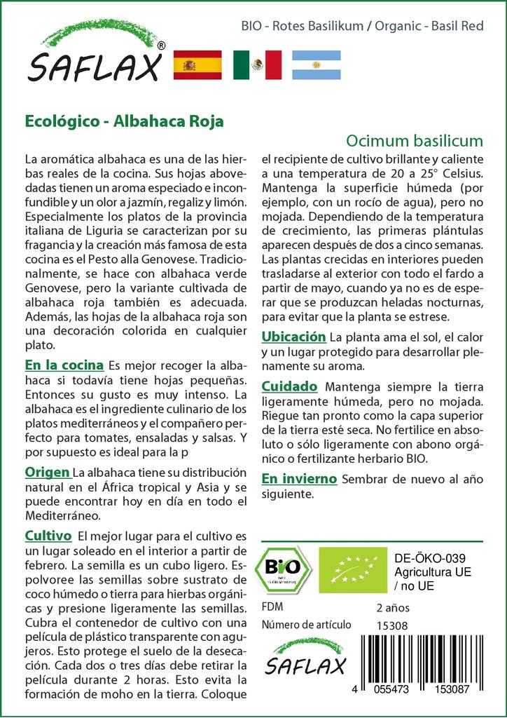 SAFLAX Garden in the Bag - Органический - Базилик красный - 400 семян - С субстратом в подходящем пакете - Ocimum basilicum