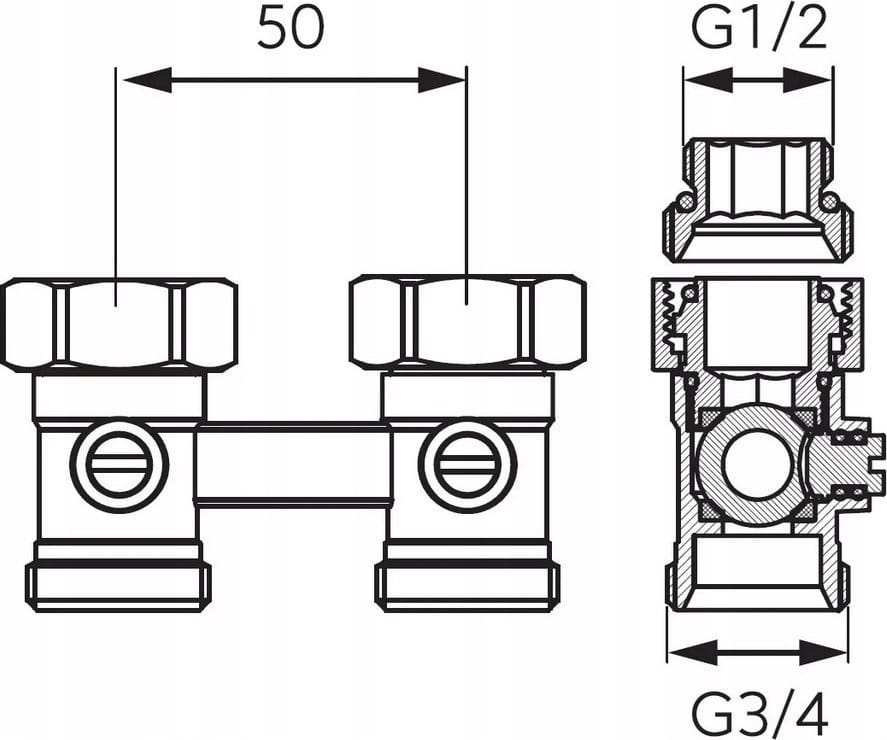 Straight Thermostatic Valve Set for Bottom-Connected Radiators with GT20 Head