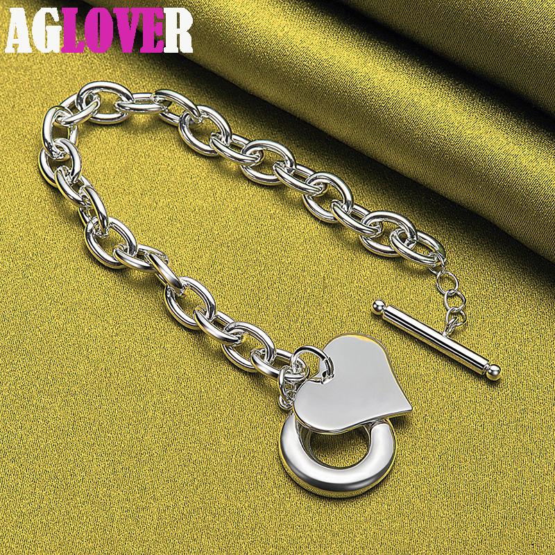 Браслет с подвеской в ​​форме сердца из стерлингового серебра 925 пробы OT Ювелирные изделия с пряжкой