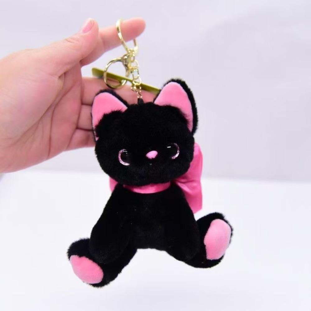 Soft Bow Cat Plush Keychain PP Cotton Stuffed Doll Keychain Lovely Kitty Keyring Doll Kid Girl Boy