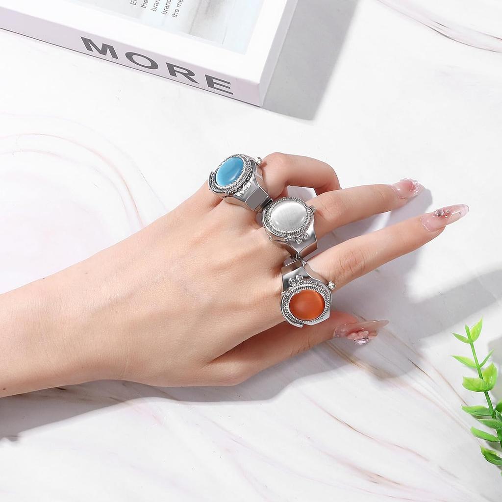 JEWELRYWE Женские кольцо-часы Опал Один размер Милое Антикварное кольцо-часы Аналоговые Водонепроницаемые Кварцевый сплав Нержавеющая сталь Серебристый