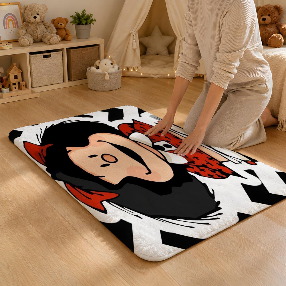 Cartoon M-Mafalda Floor Mat Flannel Rug Non Slip Absorbent Soft Washable For Entryway Hallway Bathroom Kitchen Decor