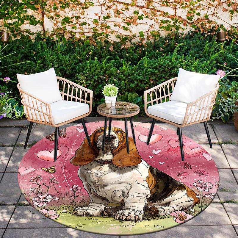Pink Basset Hound pattern round rug,Carpet Rug for Living Room Bedroom Playroom ,Non-slip Floor Mat,Holiday Gifts and Birthday Gifts.