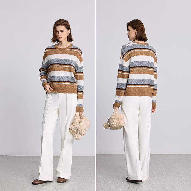 LILY contrasting striped thick knit sweater for women
