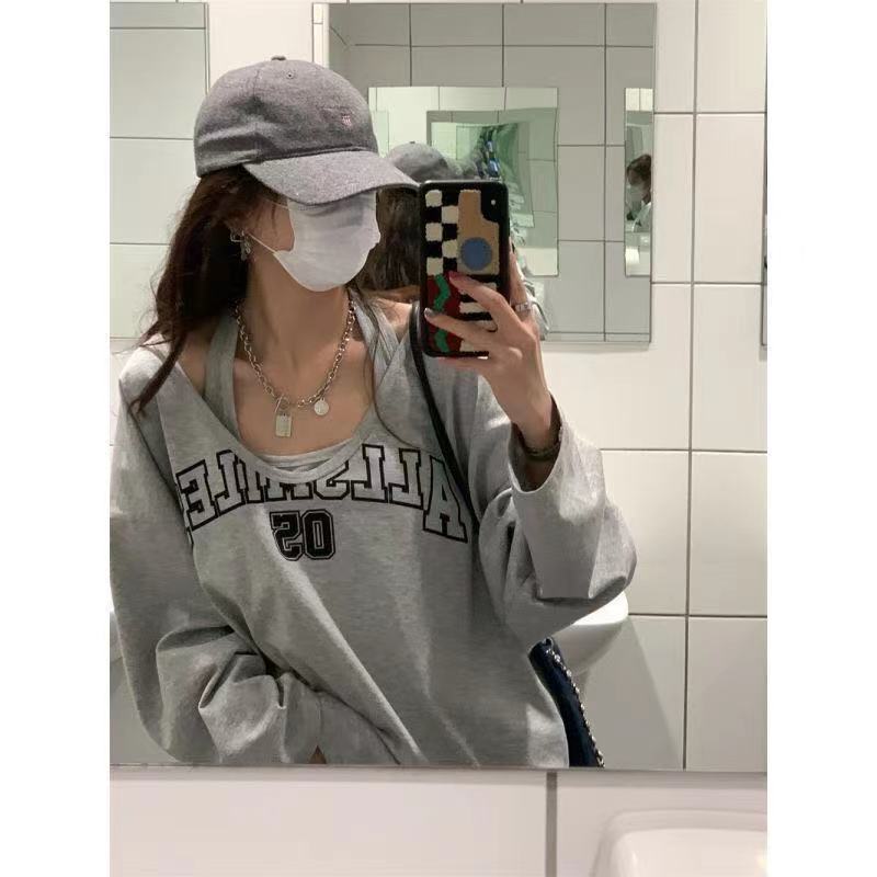 Женские футболки большого размера в корейском стиле, повседневная уличная одежда в стиле Харадзюку, женские топы с длинными рукавами и буквенным принтом, модные универсальные