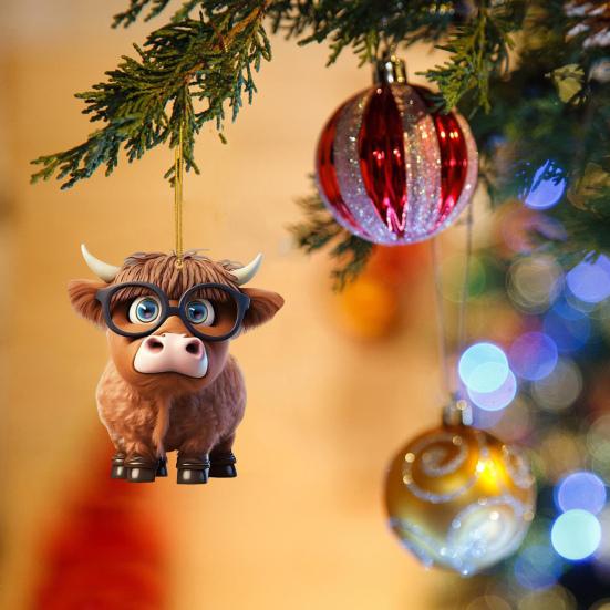 Милый мультяшный хайлендский коровий автомобильный кулон, акриловый художественный ремесленный орнамент, прекрасный автомобиль, зеркало заднего вида, украшение для дома, Рождественская елка, подвесное украшение, подарок