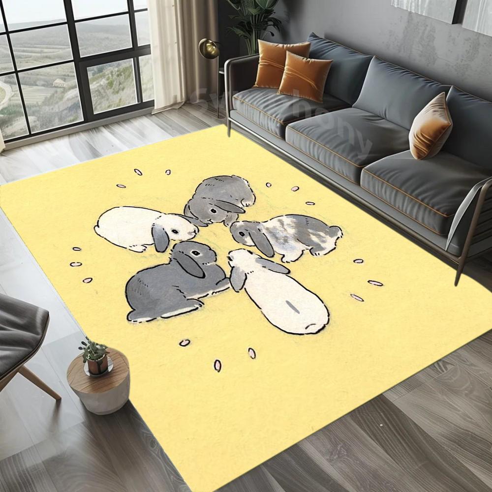 Cute Lop-Eared Rabbit Pattern Area Rug Cartoon Animal Carpet Non-Slip Floor Mat for Living Room Bedroom