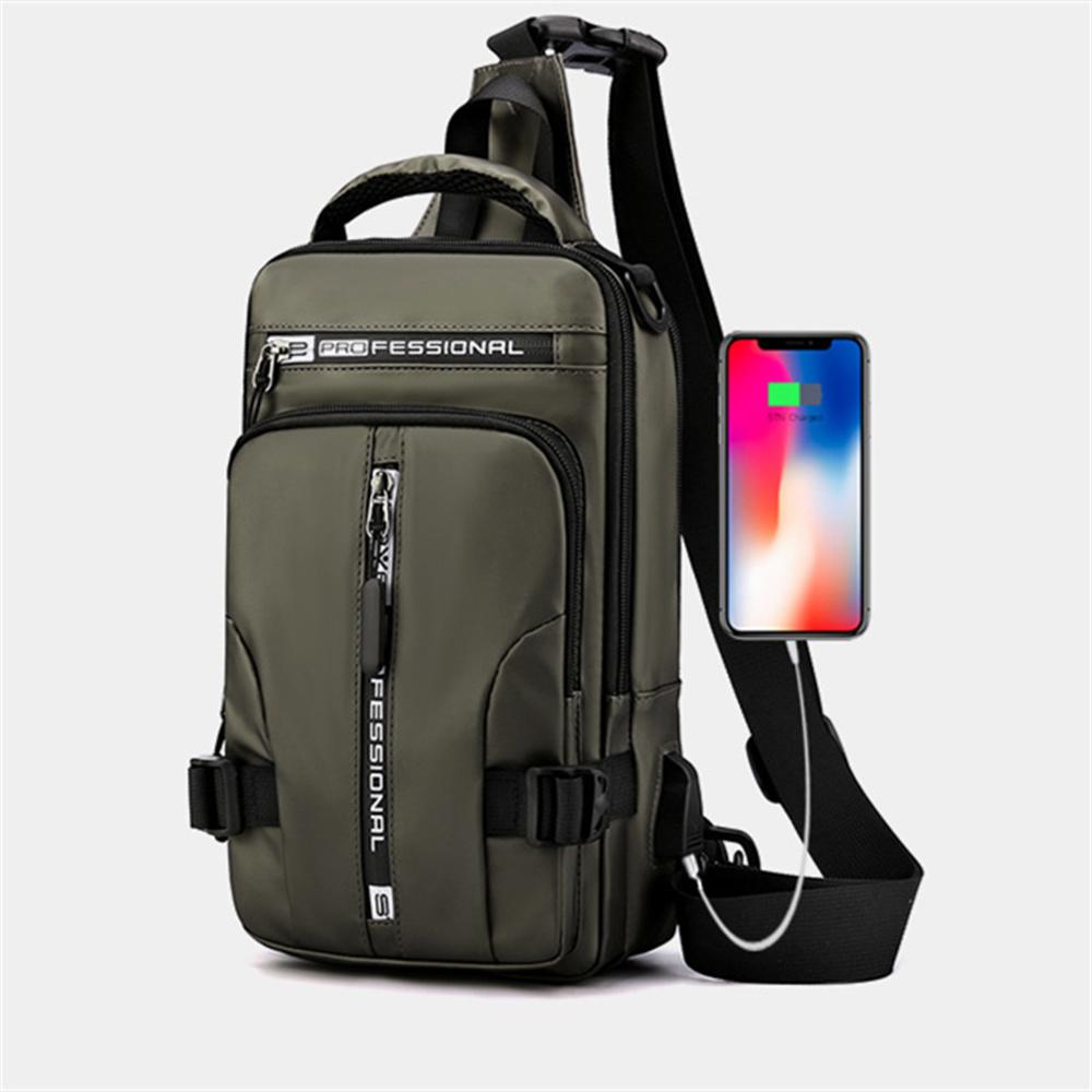 Men's Messenger Bag Backpack Chest Bag USB Socket Outdoor Large Capacity Waterproof Bag