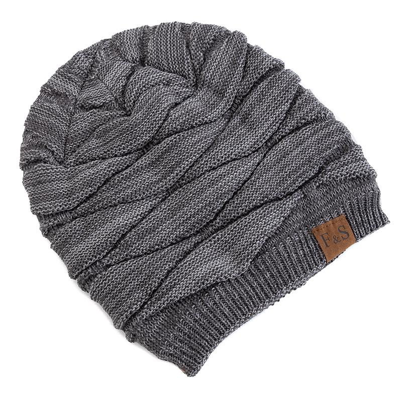 Unisex Slouchy Winter Hats Warm Fleece Lined Beanie Cap Men Women Casual Label Decor Winter Mixed Color Knitted Hats