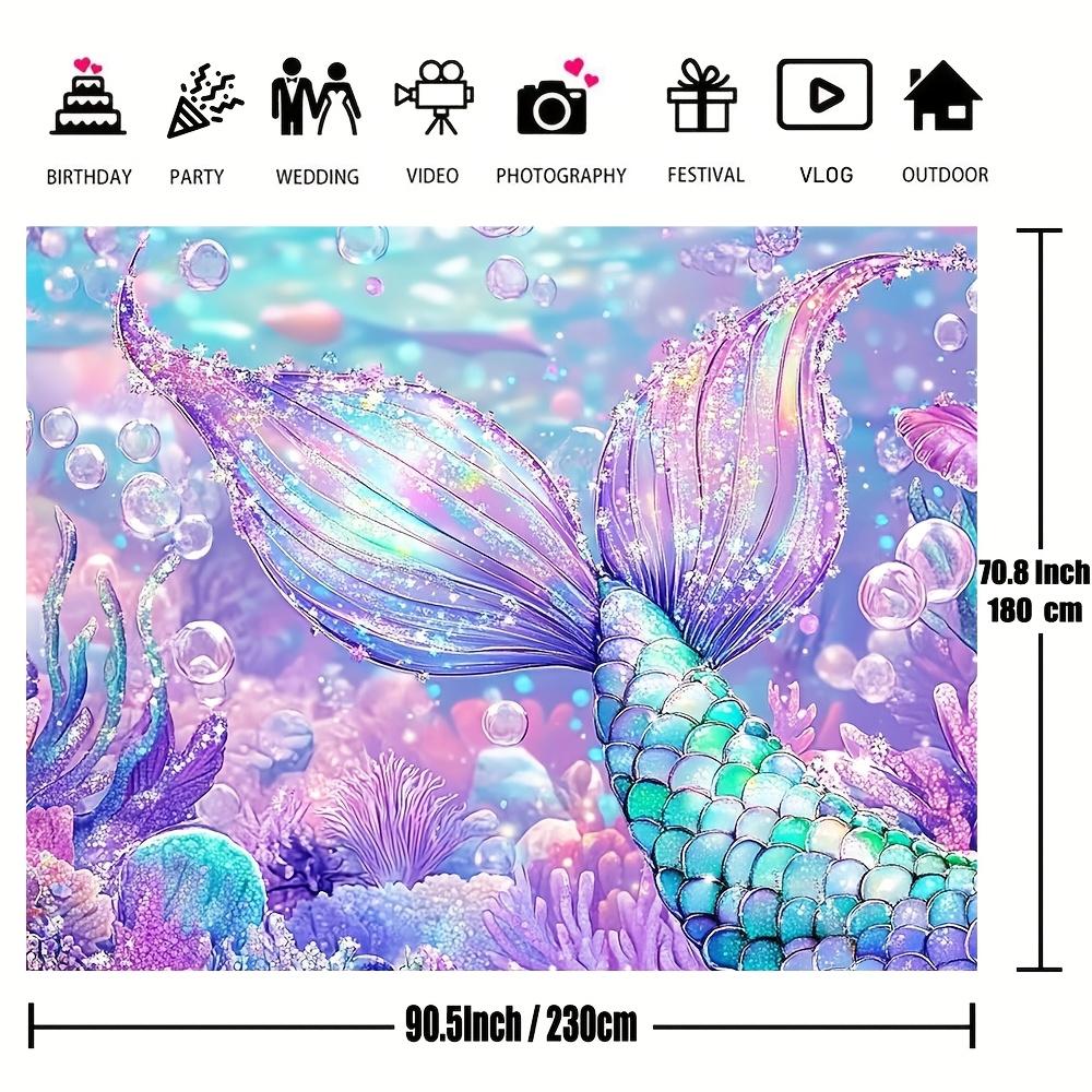 2D плоский, 1 шт., Фон для дня рождения с подводной русалкой, Фиолетовые кораллы и жемчужные блестящие чешуйки для фона вечеринки