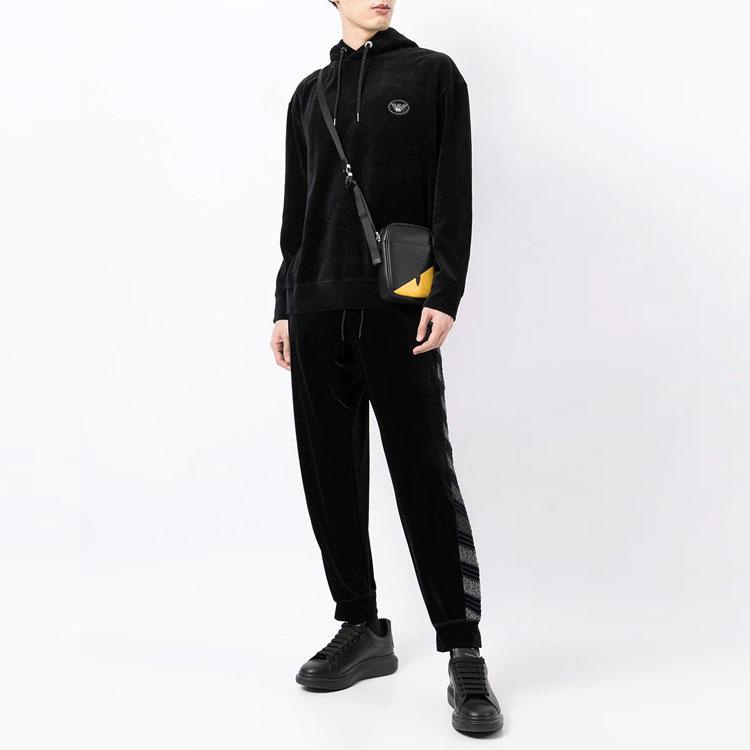 Emporio Armani Худи с логотипом, эффект бархата, мужские худи, черное, 6K1M89-1JDPZ-0999