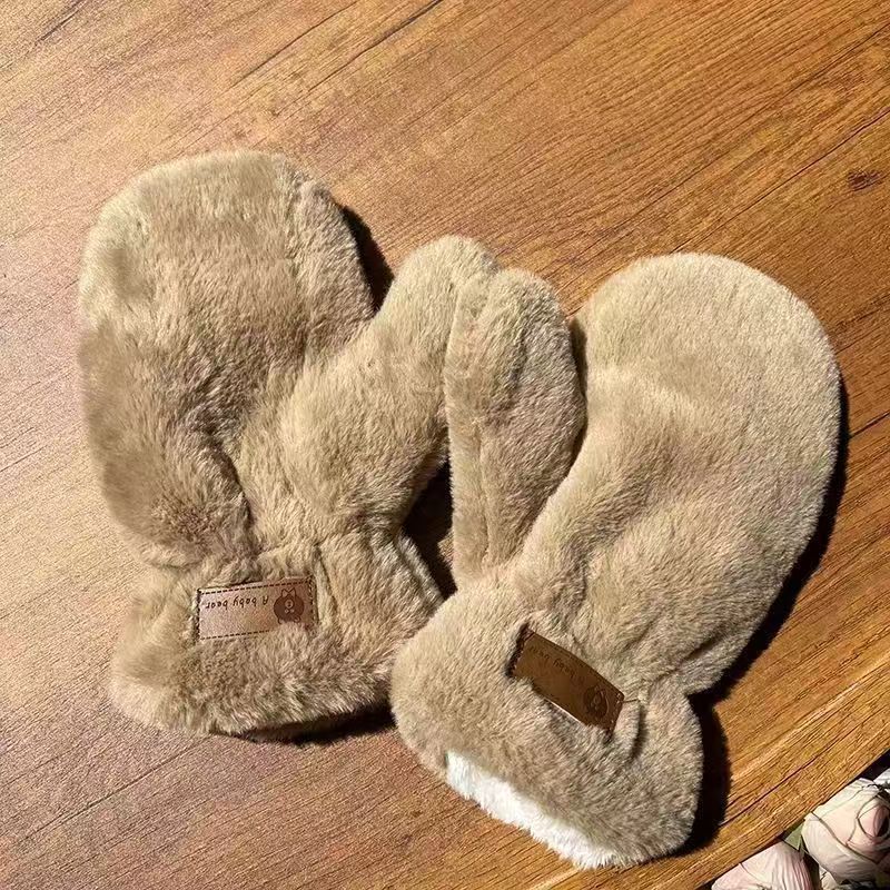 Зимние варежки-мишки из овечьей шерсти, женские, на шею, милые, студенческие, флисовые, утолщенные, теплые и холодные