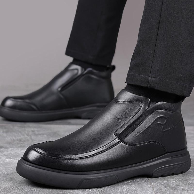 Men Genuine Leather Boots With Wool Fur Winter Men Ankle Boots Business Casual Man Snow Boots Work Shoes