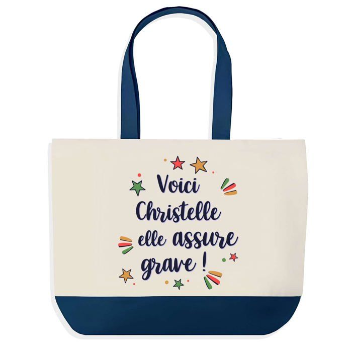 Sac shopping - PLANETEE - Christelle - fond bleu - coton 40x45 cm - grand format