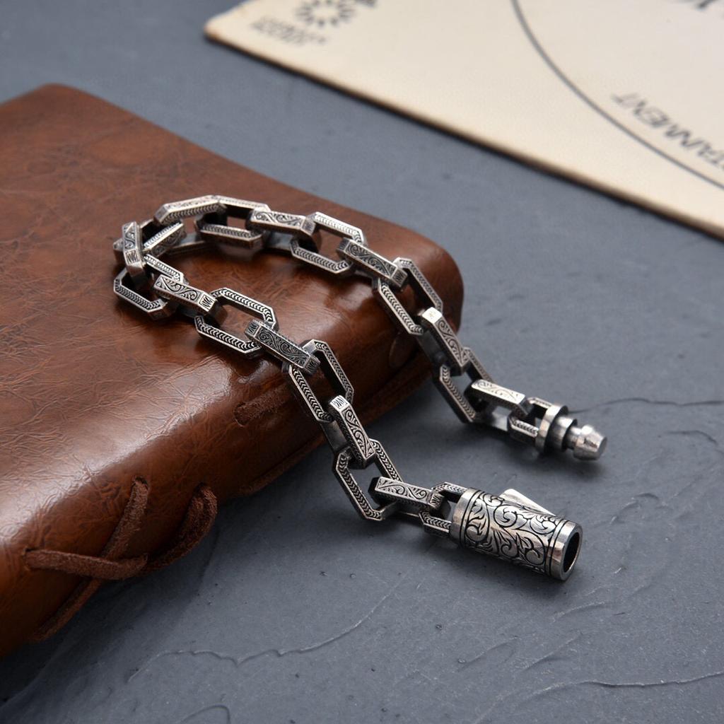 S925 Tyenivy Grass Pattern Retro Personalized Creative Geometric Bracelet Men 'S Hip Hop Trend Chain Jewelry Gift