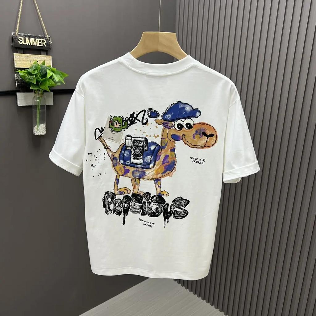 Summer High Quality 100% Cotton Graffiti Short Sleeve Men Korean Style Loose Men's Half Sleeve T-shirt Multi-functional