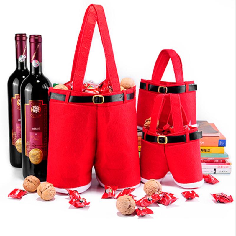 1Pcs Merry Christmas Gift Treat Candy Wine Bottle Holder Santa Claus Suspender Pants Trousers Decor Christmas Gift Bags Cute