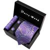 Barry.Wang Men's Elegant Purple Tie Pocket Square Cufflinks Gift Box Set
