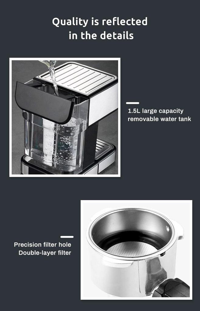 HiBREW H5 1050W Coffee Maker, 20 Bar Semi-Auto Cappuccino Espresso Coffee Machine, 1.5L Capacity, Temperature Display