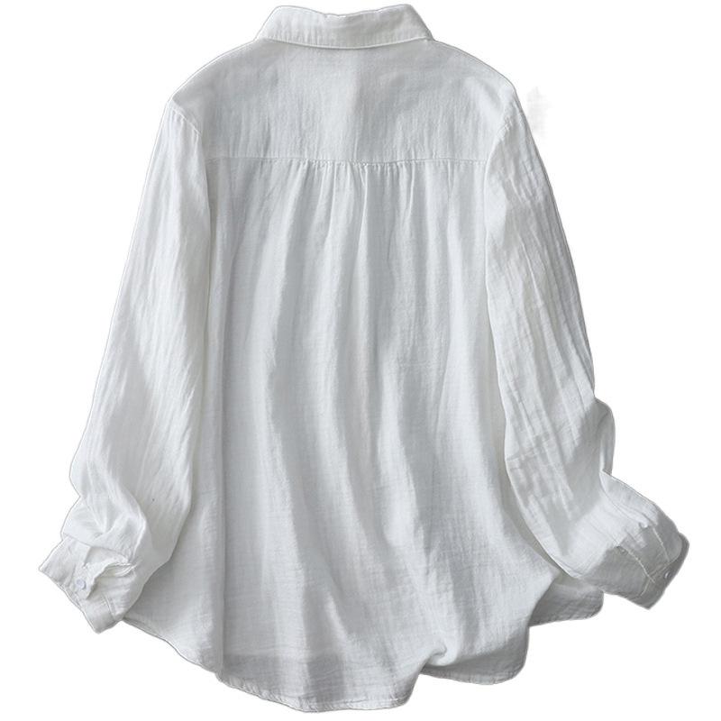 Осенняя художественная свободная вышитая хлопковая пряжа с лацканами и длинными рукавами женская рубашка, топ, блузки и рубашки
